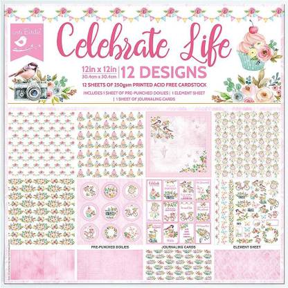 ITSY Bitsy Printed Cardstock Pack 12" x 12", 12 Sheets, 250gsm - Celebrate Life Theme,  Scrapbook Kit