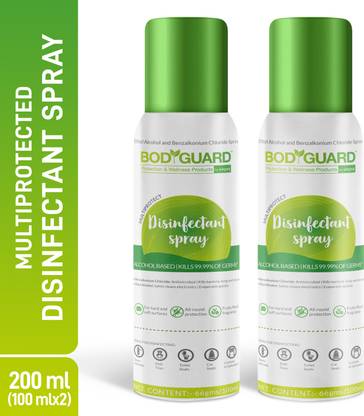 BodyGuard Multipurpose Alcohol Based Disinfectant Sanitizer Spray - 100 ml (Pack of 2), Kills 99.9% of Germs