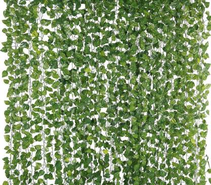 Jiyaan Impex 12 Strands Artificial Silk Fake Greenery Hanging Vine Plant Leaves Jungle Theme Garland Home Garden Wall Decoration Money Green Wild Flower In India - Fake Greenery Home Decor