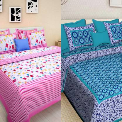 pushti enterprises 144 TC Cotton Double Jaipuri Prints Flat Bedsheet
