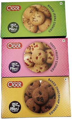 QOOT Premium Bakery Cookies - Tasty Combo Pack of 1 pc Choco Chip + 1 pc Tooty Fruity + 1 pc Jeera Cookies Biscuit