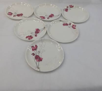 Reyansh Plast Melamine Half Plate 6pcs Set Red Flower Kali Dinner Plate