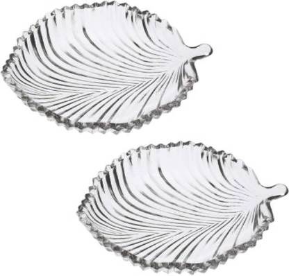 CLASSYGLASS KIWI LEAF SHAPED GLASS SERVING PLATE Tray