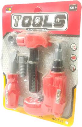 ClueSteps 5 Pieces Engineering Play Set Small Tools for Kids Tools Sets Toys (Red & Black Color)
