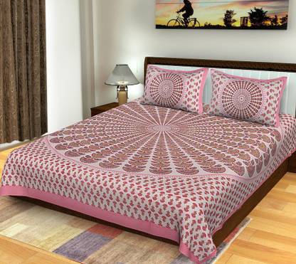 SONAL TEXTILSE 100% Cotton, queen size 90*100 double bedsheet with 2 pillow cover 140 TC Cotton Queen Printed Flat Bedsheet