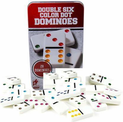 Galactic Double 6 Color Dot Dominoes Game Set - White Domino Sequence Match Board Game – Large Sized 28 Pieces Set Toy in Tin Case Educational Game for Kids (New Version)(Multicolor)