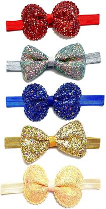 ANNA CREATIONS baby multi-coloured baby girl hairband headbands glitter elastic bow knot hair accessory set 5 PCS with gift box Head Band