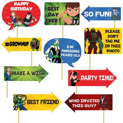 Balloons 10 Pieces ben10 Birthday Theme Photo Booth Props for Kids/Theme Birthday Party Photobooth Props and photobooth of Different Birthday Themes (ben10-birthday-props) Photo Booth Board