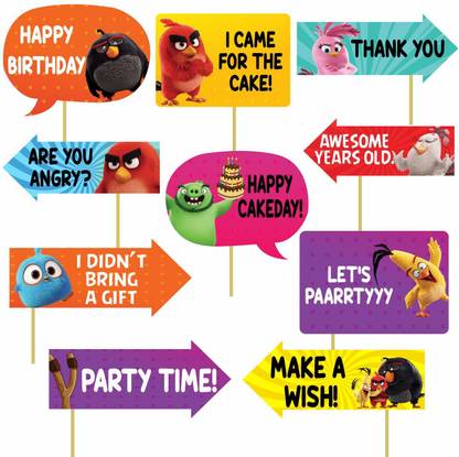 Balloons 10 Pieces Angry-Birds Birthday Theme Photo Booth Props for Kids/Theme Birthday Party Photobooth Props and photobooth of Different Birthday Themes (Angry-Birds-Birthday-Props) Photo Booth Board