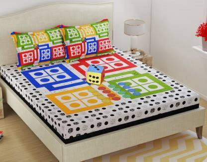 SONAL TEXTILSE 100% Cotton, queen size 90*100 double bedsheet with 2 pillow cover Cotton Queen Flat 144 TC Printed Bedsheet