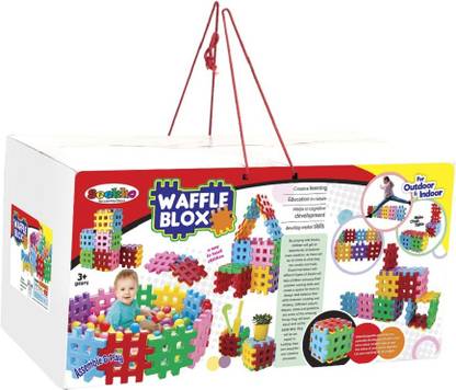 Seekho Big Waffle Multicolours Creative Learning and Education Ball Pool Party Blox Toy Set in Box Packing – 3 Plus Years - containing 12 Waffle Blox big in size and 40 balls inside it.