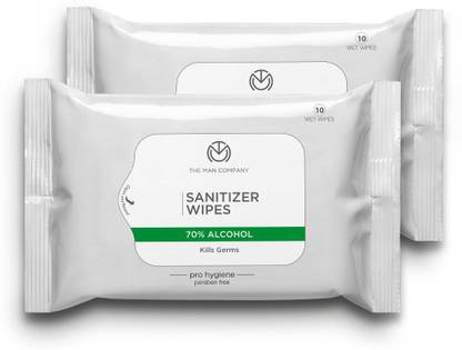 THE MAN COMPANY 70 % Alcohol Sanitizer Wipes for Multi-surfaces (10 pcs) - Set of 2