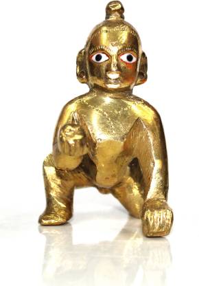 Top Quality Store Laddu Gopal Lord baby Krishna Makhan Chor Kanha Idol Thakur ji Brass Murti for home Tample Decorative Showpiece  -  6 cm