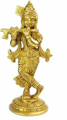 vrindavan shopi Brass Lord Krishna Idol Statue Decor Figurine Krishna Janmashtami Gifts 700gms Decorative Showpiece  -  11 cm