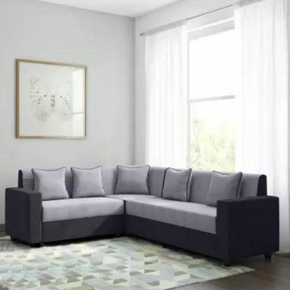 FURNY Funliving Corner L Shaped Sofa Set Fabric 6 Seater Sofa