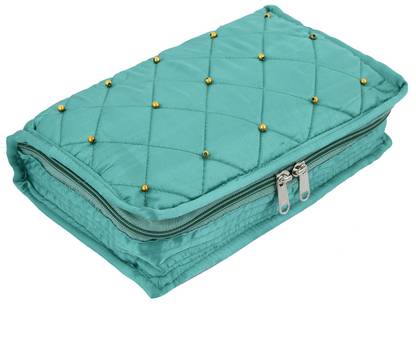 KUBER INDUSTRIES Satin Beads Design Jewellery Pouch Cum Makeup Oragniser Kit (Green) Jewellery Pouch Cum Makeup Oragniser Kit Vanity Box