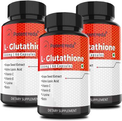 Potentveda L Glutathione Skin Lightening with Vitamin E & C supplement 60 Capsules
