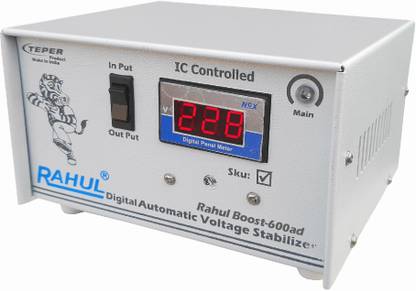 rahul Boost-600ad 600VA 100-280 Volt,5 Booster 1 LCD/LED TV,Smart TV,Android TV Up to 60"+dth/Refrigerator Up to 190 Ltr,Use a Maximum of 2 Amp Load This Automatic Digital Voltage Stabilizer Digital Automatic Voltage Stabilizer