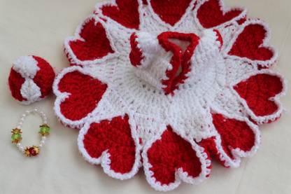 shobhacreation Laddu Gopal Woolen Homemade Poshak with Cap and Mala- Heart shape Winter Dress Soft Wool Poshak for Ladoo Gopal (Size 4 $ 5)) Deity Ornament