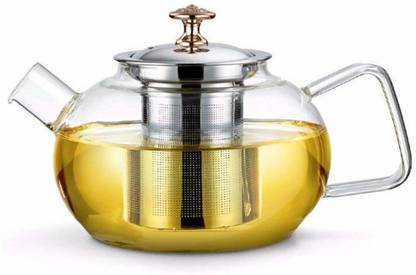 IndusBay 1000 ML Stovetop Safe Glass Teapot Kettle with Removable Stainless Steel Infuser and Lid Microwave Safe Stove top Safe Borosilicate Glass Tea Pots - 1 Litre Electric Kettle