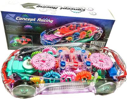 Arc & Alley Transperent Mechanical Car Toy for Kids with Gear Technology,3D Light,Musical Sound & 360 Degree Rotation