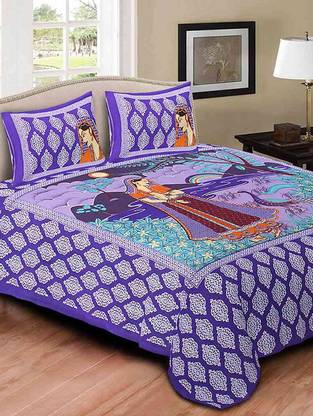 Rajasthani Print 300 TC Cotton Double Printed Flat Bedsheet