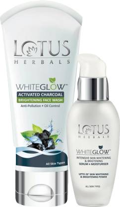 LOTUS Herbals The Whitening Glow ( Charcoal Brightening Facewash _100g + Serum + Moisturiser_30 ml )