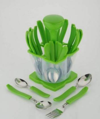 LinuxForYou LIinuxForYou Premium Unique Plastic Cutlery Set (Pack of 24) (Green) Disposable Stainless Steel, Plastic Cutlery Set