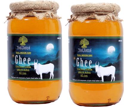 ved tattva ayurveda Amruth Mahal Full Moon Day Premium A2 Ghee Saver combo 2x1000ml Ghee Mason Jar