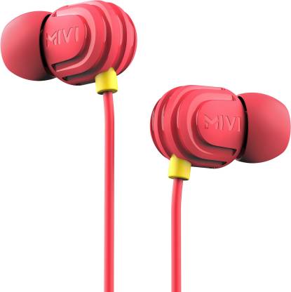 Mivi Rock and Roll W1 Wired Earphones with HD Sound and Powerful Bass with Mic-Red Wired Headset