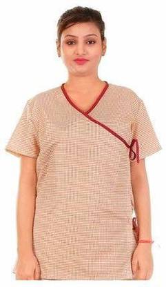 Agarwals Patient Gown Front Open Overlap (Brown Checks) (Size Large) Gown Hospital Scrub