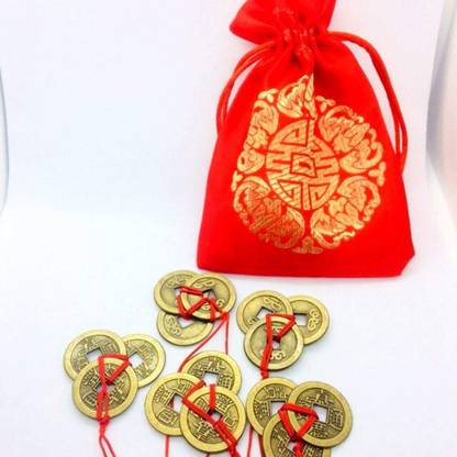 SWISS WONDER ™Traditional Coins with Red String for Wealth and Success Decorative Showpiece  -  1.8 cm