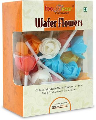 Foodecor Professionals Wafer Flowers (Rose With Stick)- 25pcs -BV 2802 Sugar Paste