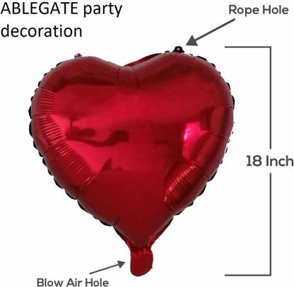 ablegate Solid 18" inches Red Heart Shape Party Decorative Foil Balloon - Pack of 5 Pcs Balloon