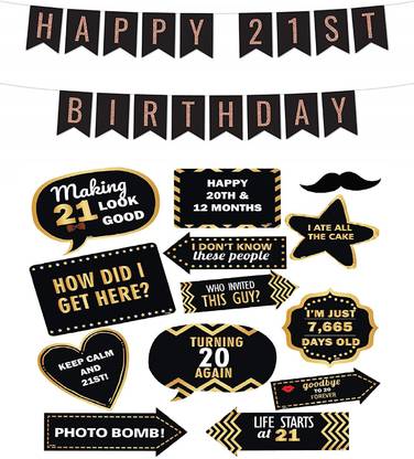 Balloons 21st Birthday Props & Banner Decoration Combo (13pcs Photo Booth Props + 1 Set Happy 21st Birthday Photo Banner)/21st Birthday Decorations items/21st Birthday Party Decorations (Set of 14) Photo Booth Board
