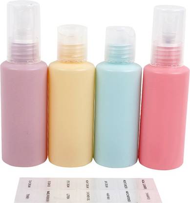 MINISO Travel Bottle Kit Set of 4, Portable Plastic Multipurpose Cosmetic Toiletries Travel Refillable Bottles - Multicolour For Storing Lotions, Shampoos Travel Toiletry Kit