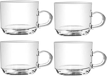 NEWTOWN Pack of 4 Glass Borocilicate Glass Tea Cup & Coffee Cup Set