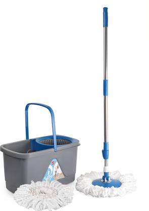 cello Total Clean 360 Degree Bucket Spin Mop with 1 Extra Micro Fiber Refill Mop Set