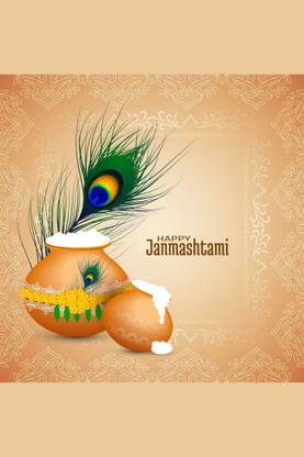 Happy KRISHNA Janmashtami Poster Sticker For Wall (12x18-inch, Multi Color) (Design_8) Paper Print