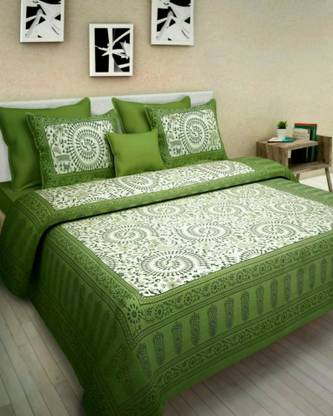 tripati sanganeri prints 104 TC Cotton Double Jaipuri Prints Flat Bedsheet
