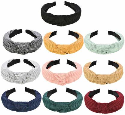HNB23 10 Pieces Wide Plain Headbands Knot Turban Headband Fashion Elastic Hairband Hair Accessories For Women And Girls, 10 Colors Hair Band
