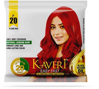 Kaveri EASY FAST OIL ENRICHED CRÈME HAIR COLOR 15g Crème + 15 ml Developer Pack of 7 , Flame red