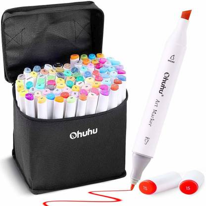 Ohuhu 80 Colours Dual Tipped Twin Marker Pens Highlighters with Carrying Case for Painting Coloring Highlighting and Underlining [CAT_12272]