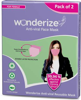 Wonderize FACE MASK PACK OF - REUSABLE DOUBLE LAYER FABRIC FOR EXTRA PROTECTION - OUTDOOR FACE MASK - ALL DAY COMFORT - COMBO OF 2 - FOUR MASKS - (AVAILABLE IN MINT GREEN, CHERRY RED, COOL GREY, PINK) RIZE_FEMALEMASK_2 Reusable, Washable Cloth Mask