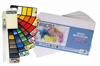 BRuSTRO Artists' Watercolour Pan with Paper Try Out Pack - Set of 42