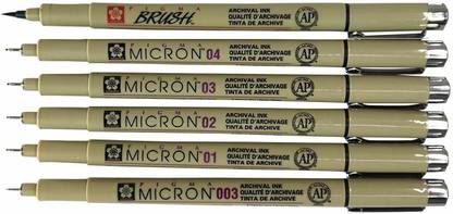 SAKURA Pigma Micron (Black) Set with Brush Fineliner Pen