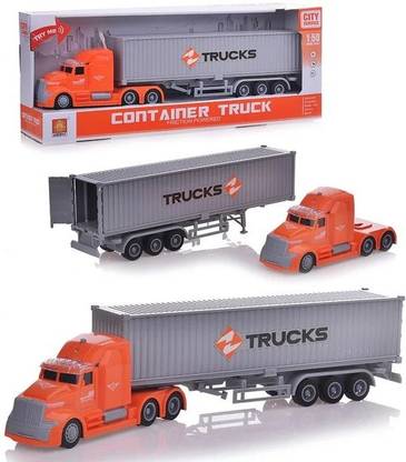 IndusBay 1: 50 Scale Big Size 14 Inches Long Freight Carrier Cargo Truck with Light Sound for Kids 12 Wheel Long Container Truck - Grey