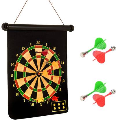 FIDDLERZ 18 Inch Double Sided Fold-able Magnet Dart Board with 4 Magnetic Darts | Magnet Dart Board Game for Kids Dart Board Game