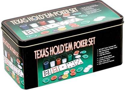 Myric Texas Holdem Poker Game Set - Includes Hold’em Mat, 2 Card Decks, Chips, Chip Holder and Tin Storage Box - Fun Game Night Supplies - Cool Casino Gift for Kids and Adults