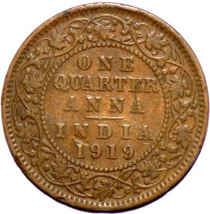 Hariom 1919 - 1 QUARTER ANNA GEORGE V KING COPPER COIN Ancient Coin Collection